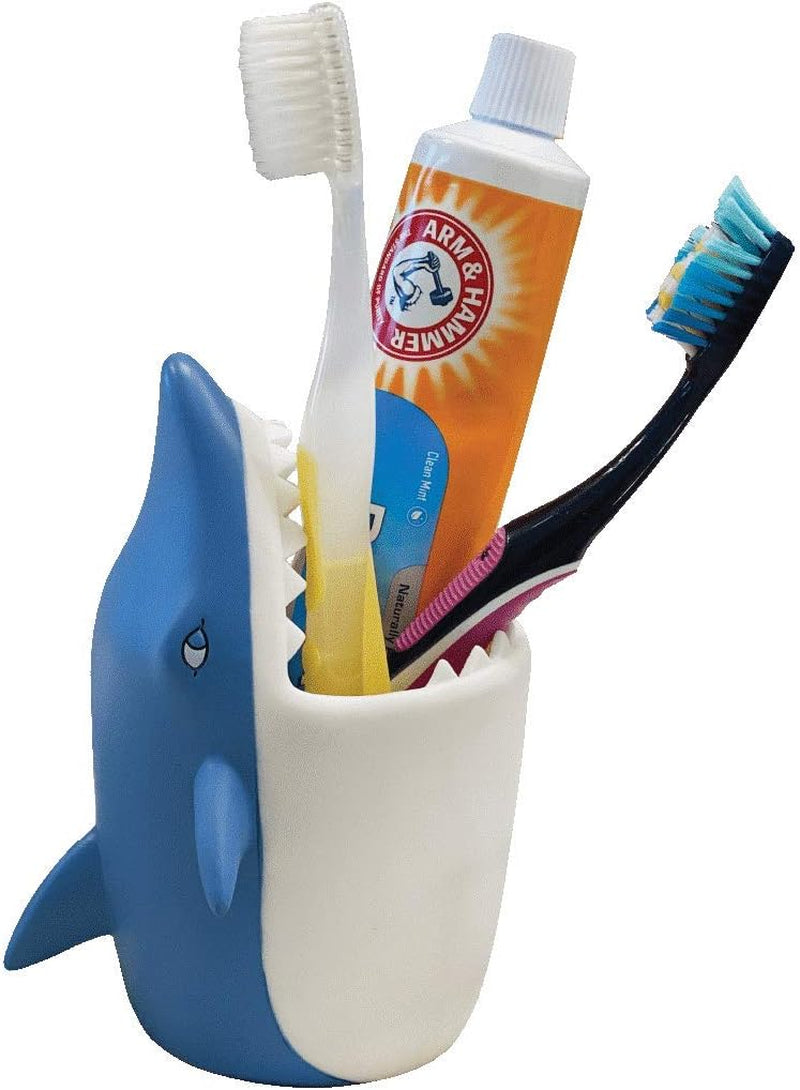 Kids Toothbrush Holder Toothbrush Organizer – Durable Silicone Animal Tooth Brush Holder – Easy to Clean Toothbrush and Toothpaste Holder – Toothbrush Holders for Bathrooms by Lily’S Home - Shark