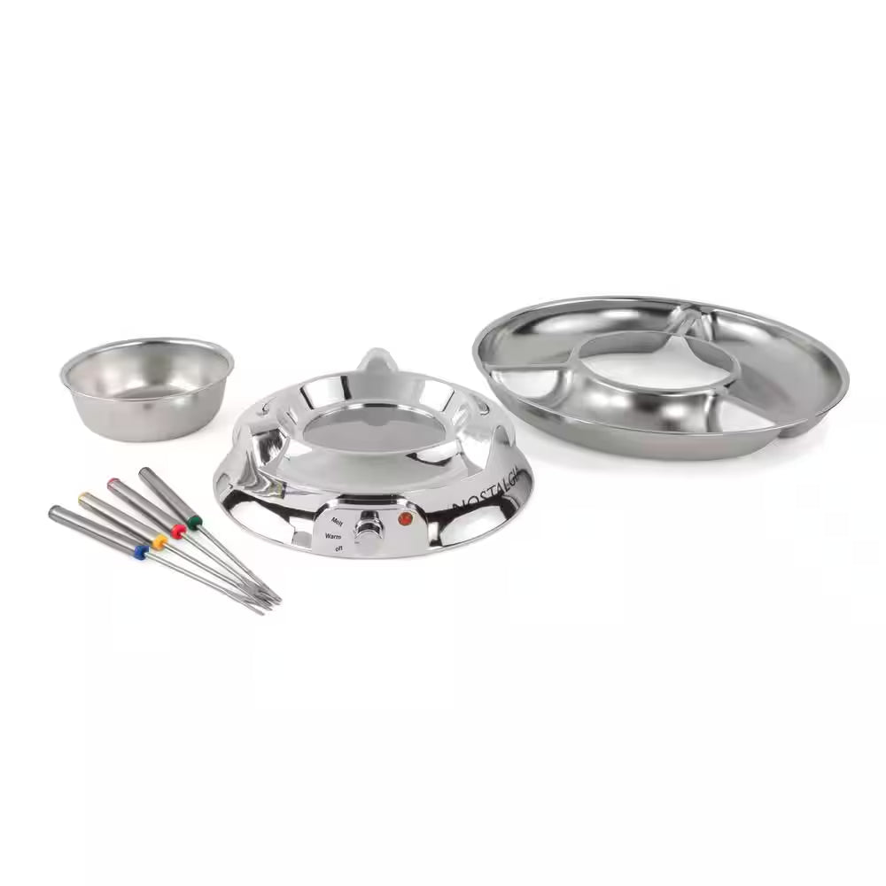 10 Oz. Electric Fondue Pot Set with Forks in Stainless Steel