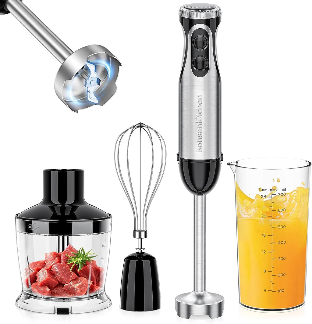 Immersion Blender, 20 Variable Speeds & Turbo, 4-In-1 Stainless Steel Handheld Blender Stick Mixer with Egg Whisk, Beaker & Chopper Bowl, Bpa-Free