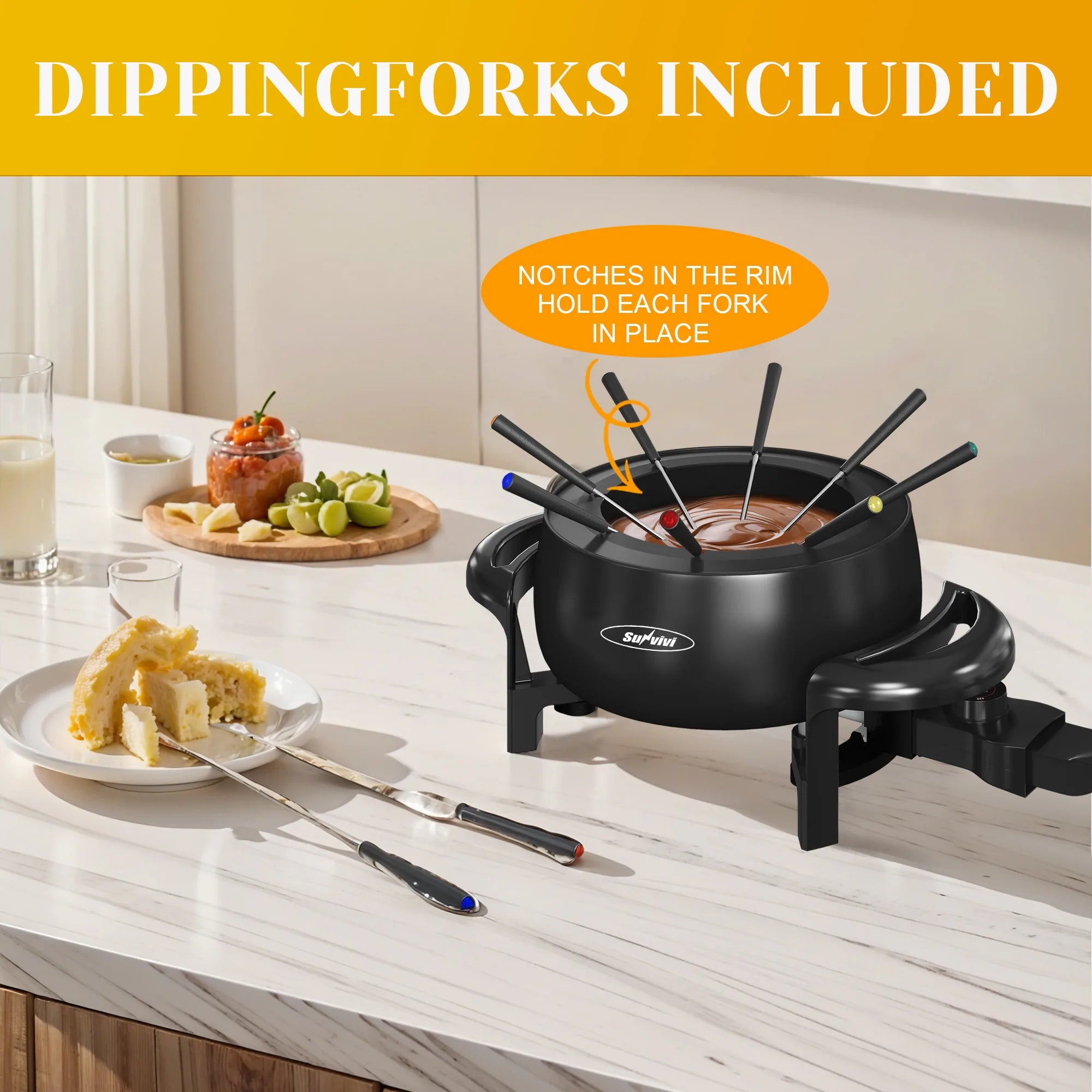 3 QT Electric Fondue Pot Set for Melting Chocolate Cheese