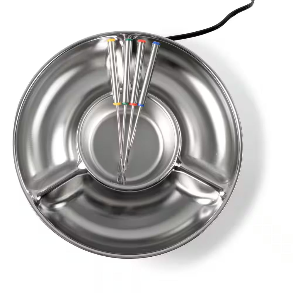 10 Oz. Electric Fondue Pot Set with Forks in Stainless Steel