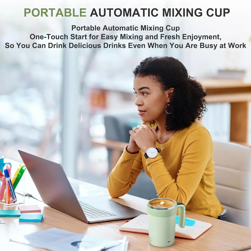 Self-Stirring Coffee Mug 12Oz – Electric & Rechargeable with Magnetic Stirring, Temperature Display, Lid – Bpa-Free, Auto Mixing for Hot/Cold Drinks (Green)