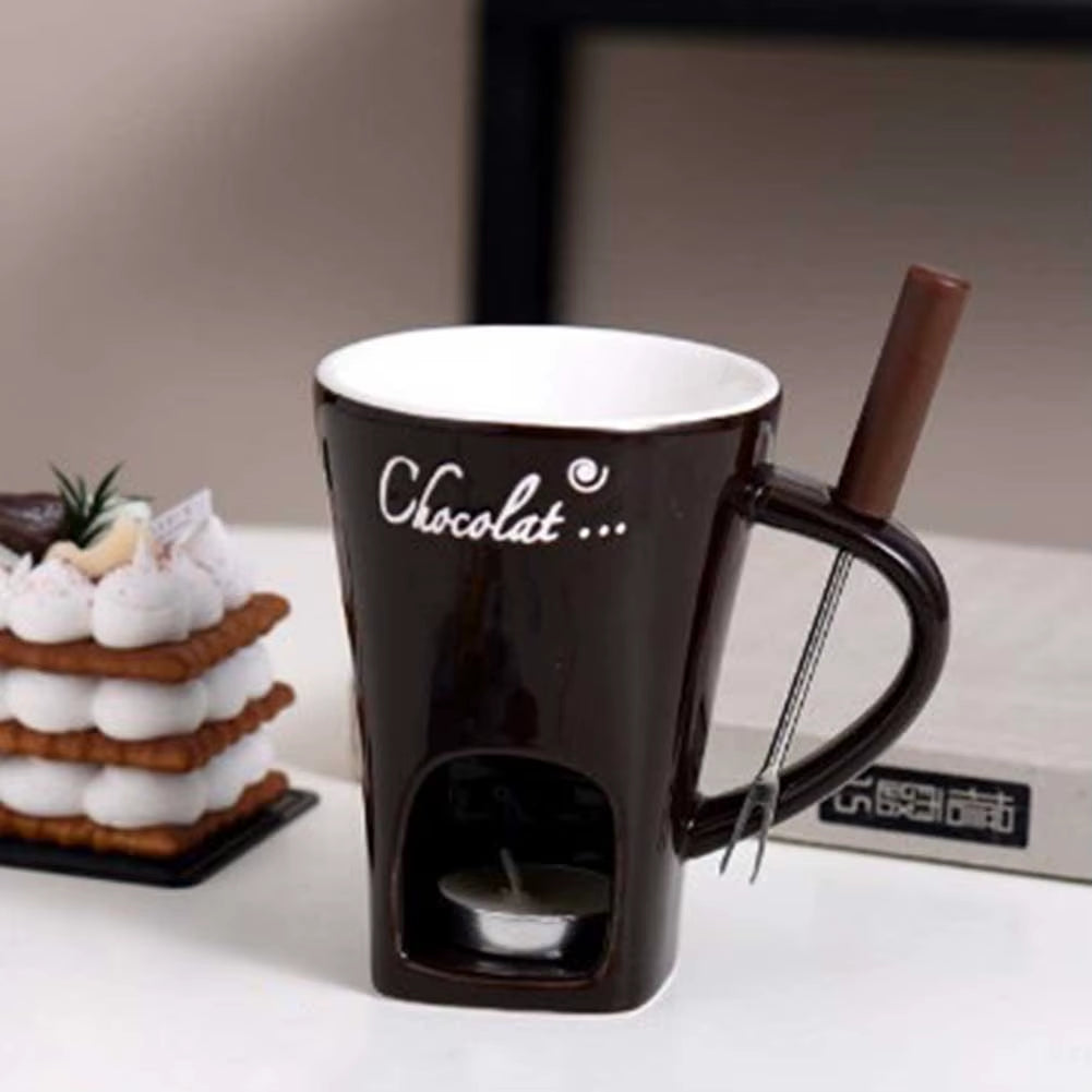 130Ml Chocolate Fondue Cup European Candle Cup Ceramic Mug Heating Food Cheese Creative Coffee Mug with Fork Christmas Party