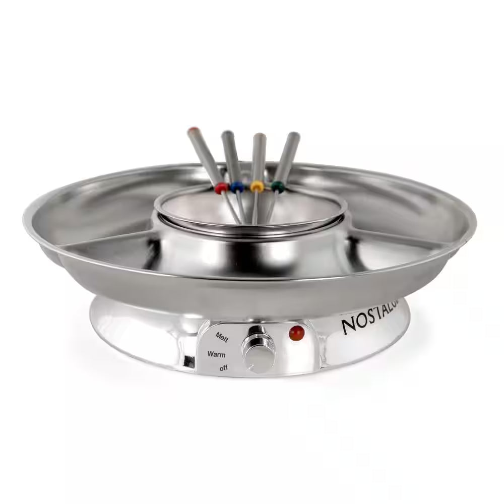 10 Oz. Electric Fondue Pot Set with Forks in Stainless Steel