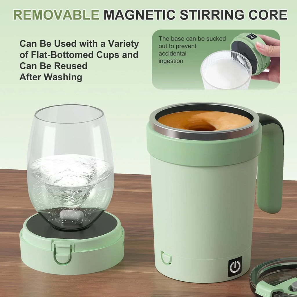 Self-Stirring Coffee Mug 12Oz – Electric & Rechargeable with Magnetic Stirring, Temperature Display, Lid – Bpa-Free, Auto Mixing for Hot/Cold Drinks (Green)