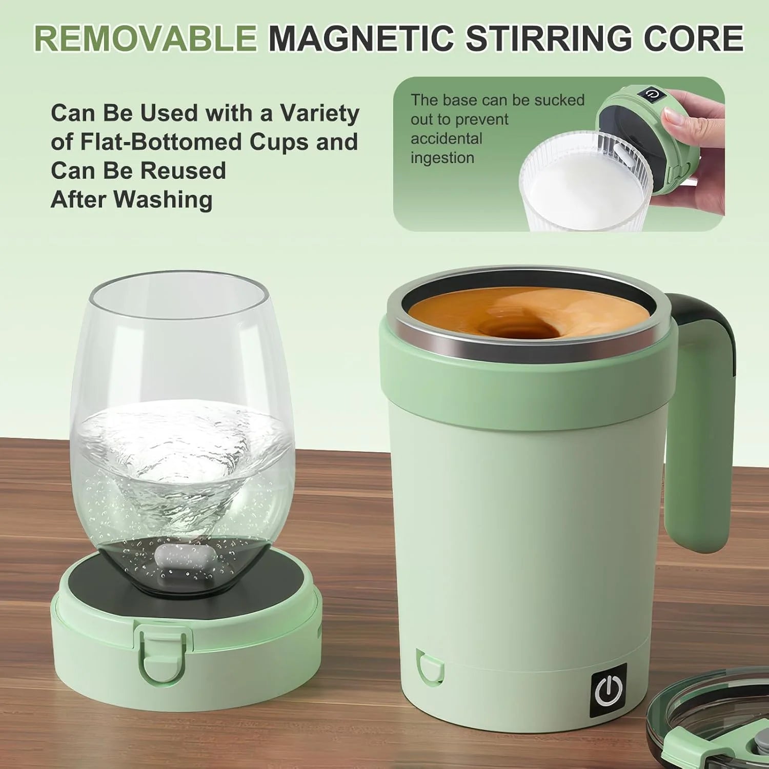 Self-Stirring Coffee Mug 12Oz – Electric & Rechargeable with Magnetic Stirring, Temperature Display, Lid – Bpa-Free, Auto Mixing for Hot/Cold Drinks (Green)