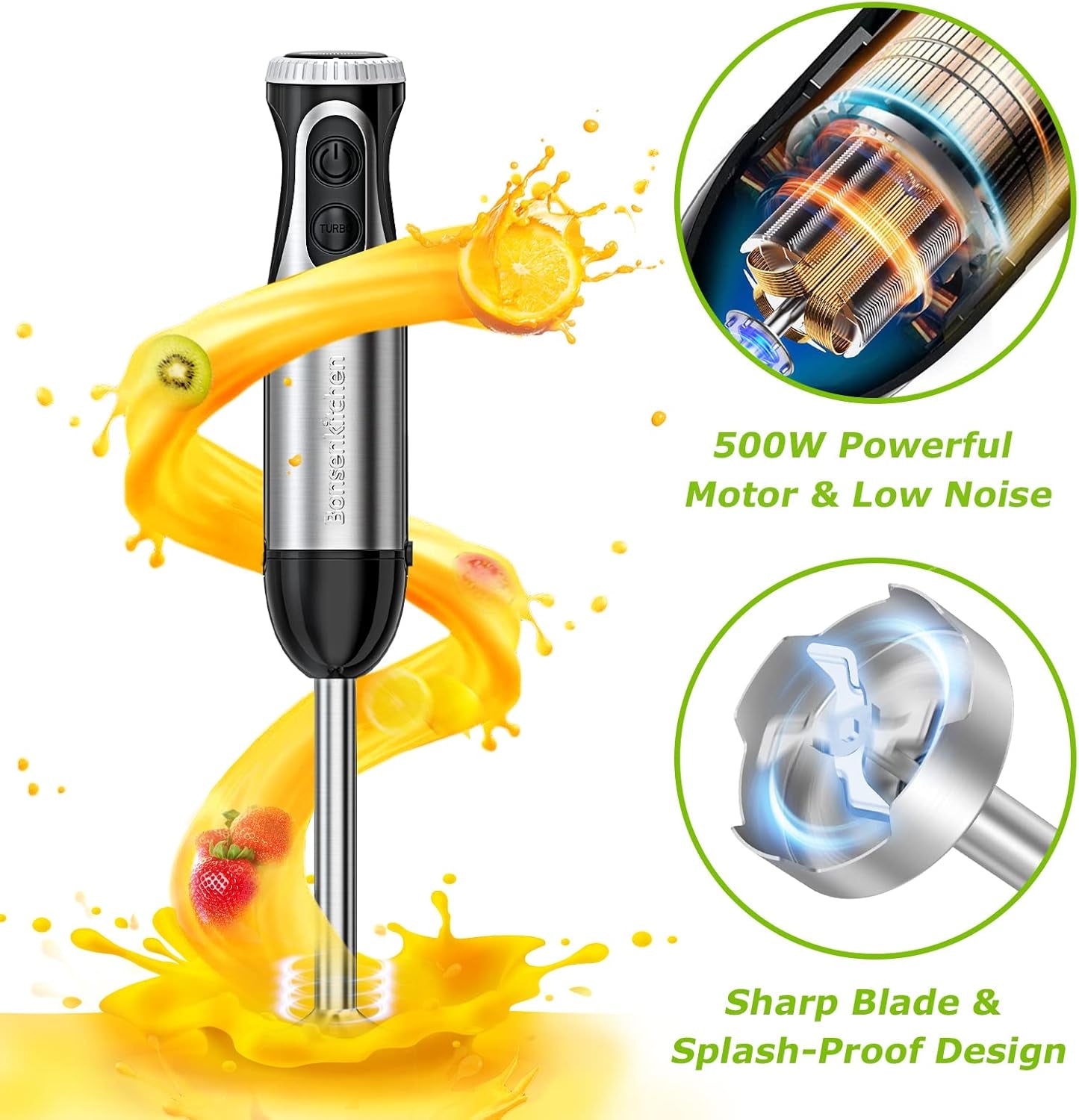 Immersion Blender, 20 Variable Speeds & Turbo, 4-In-1 Stainless Steel Handheld Blender Stick Mixer with Egg Whisk, Beaker & Chopper Bowl, Bpa-Free