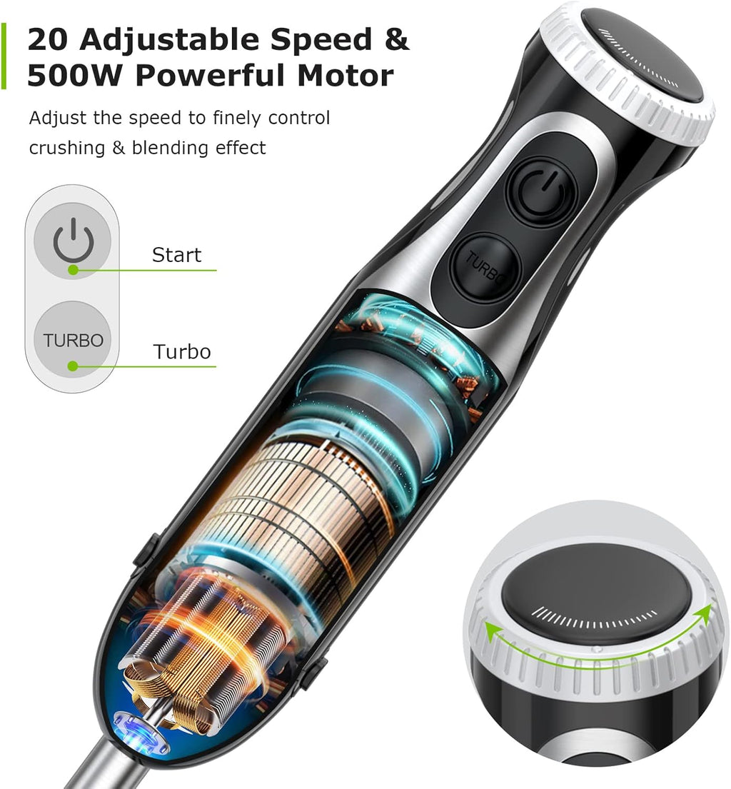 Immersion Blender, 20 Variable Speeds & Turbo, 4-In-1 Stainless Steel Handheld Blender Stick Mixer with Egg Whisk, Beaker & Chopper Bowl, Bpa-Free