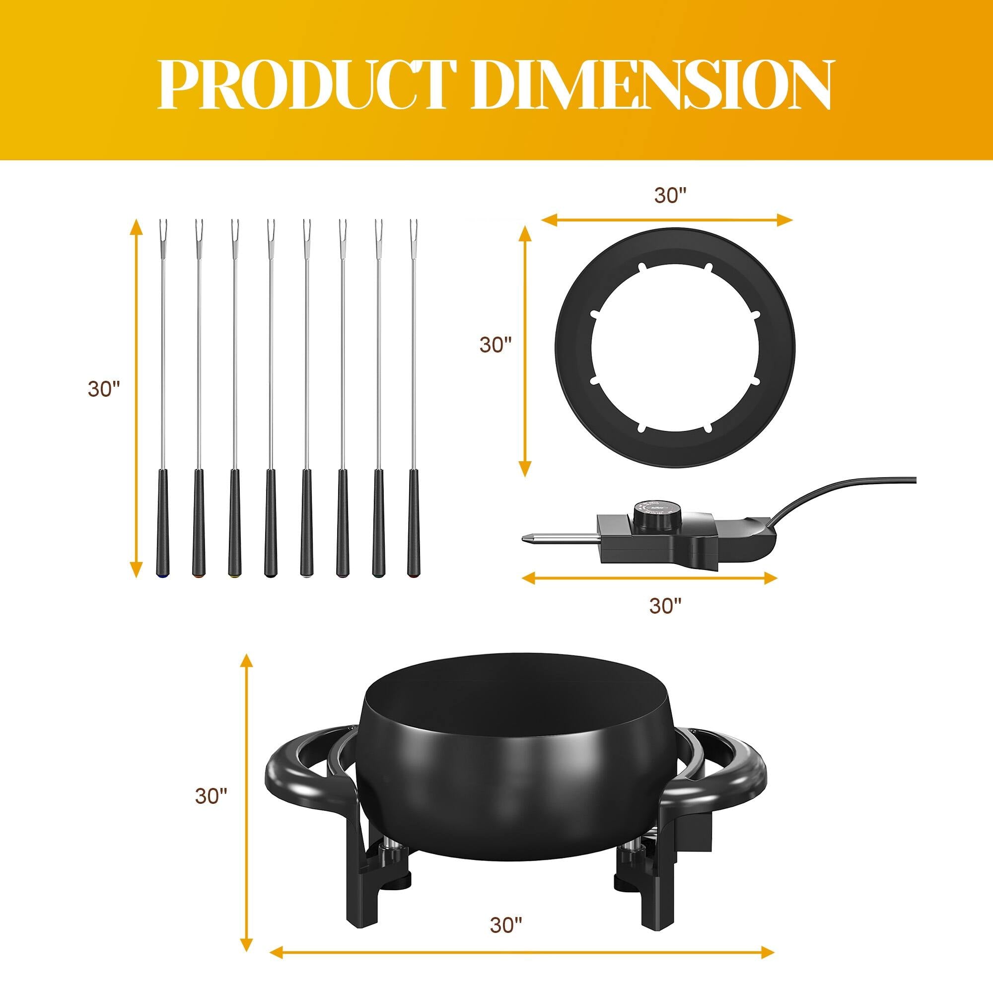 3 QT Electric Fondue Pot Set for Melting Chocolate Cheese