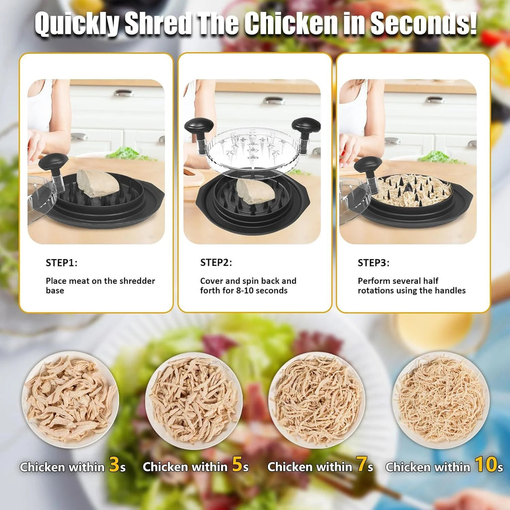 Chicken Shredder Large Chicken Breast Shredder Tool Twist, Visible Meat Shredder Machine, Anti-Slip Strip, Ergonomic Handle, BPA Free, Dishwasher Safe, Suitable for Pork Beef Chicken(Black)