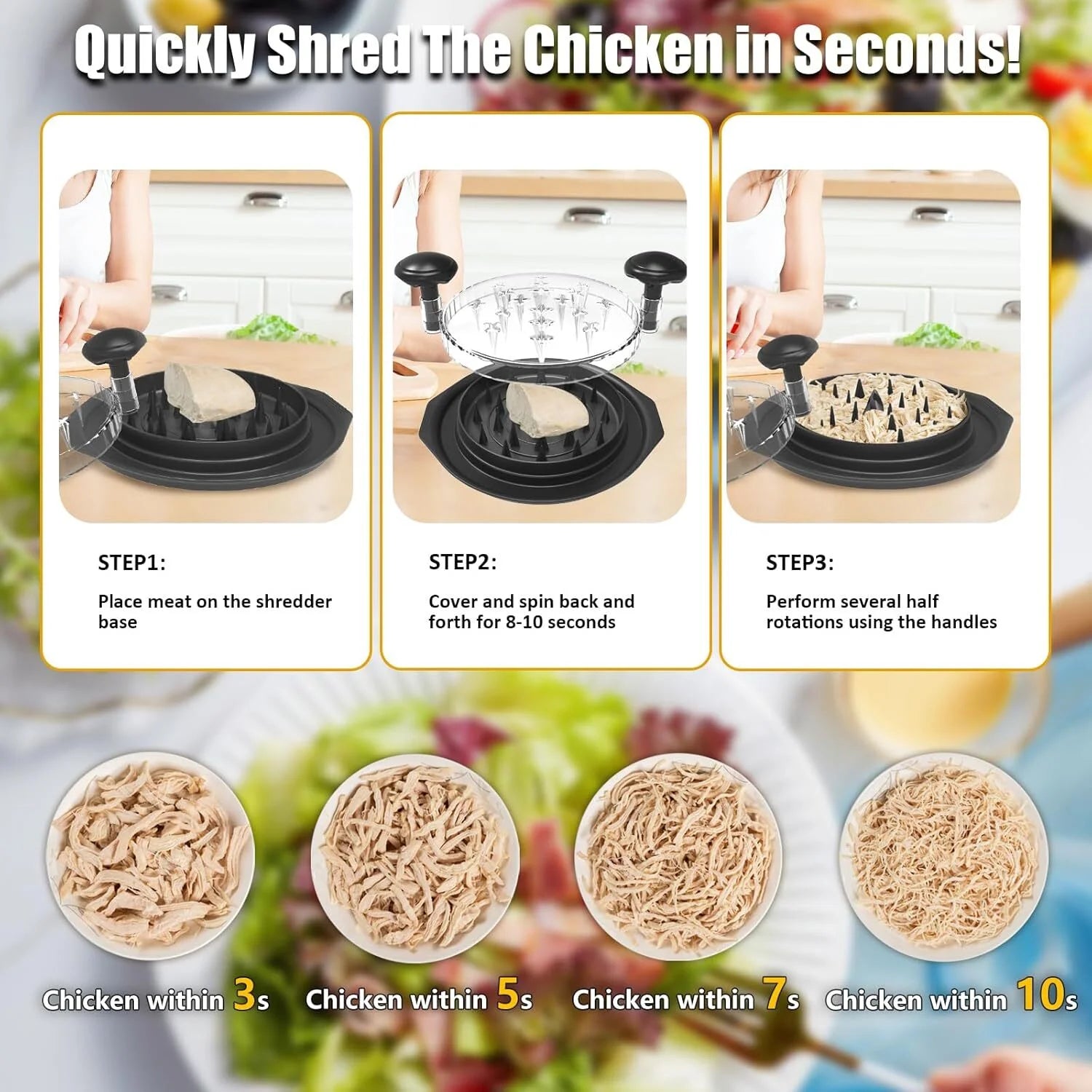 Chicken Shredder Large Chicken Breast Shredder Tool Twist, Visible Meat Shredder Machine, Anti-Slip Strip, Ergonomic Handle, BPA Free, Dishwasher Safe, Suitable for Pork Beef Chicken(Black)