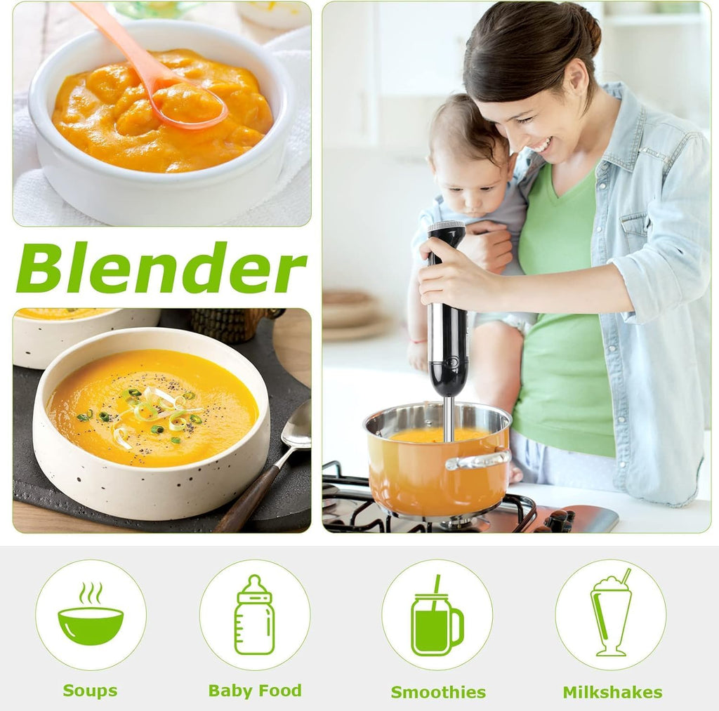 Immersion Blender, 20 Variable Speeds & Turbo, 4-In-1 Stainless Steel Handheld Blender Stick Mixer with Egg Whisk, Beaker & Chopper Bowl, Bpa-Free