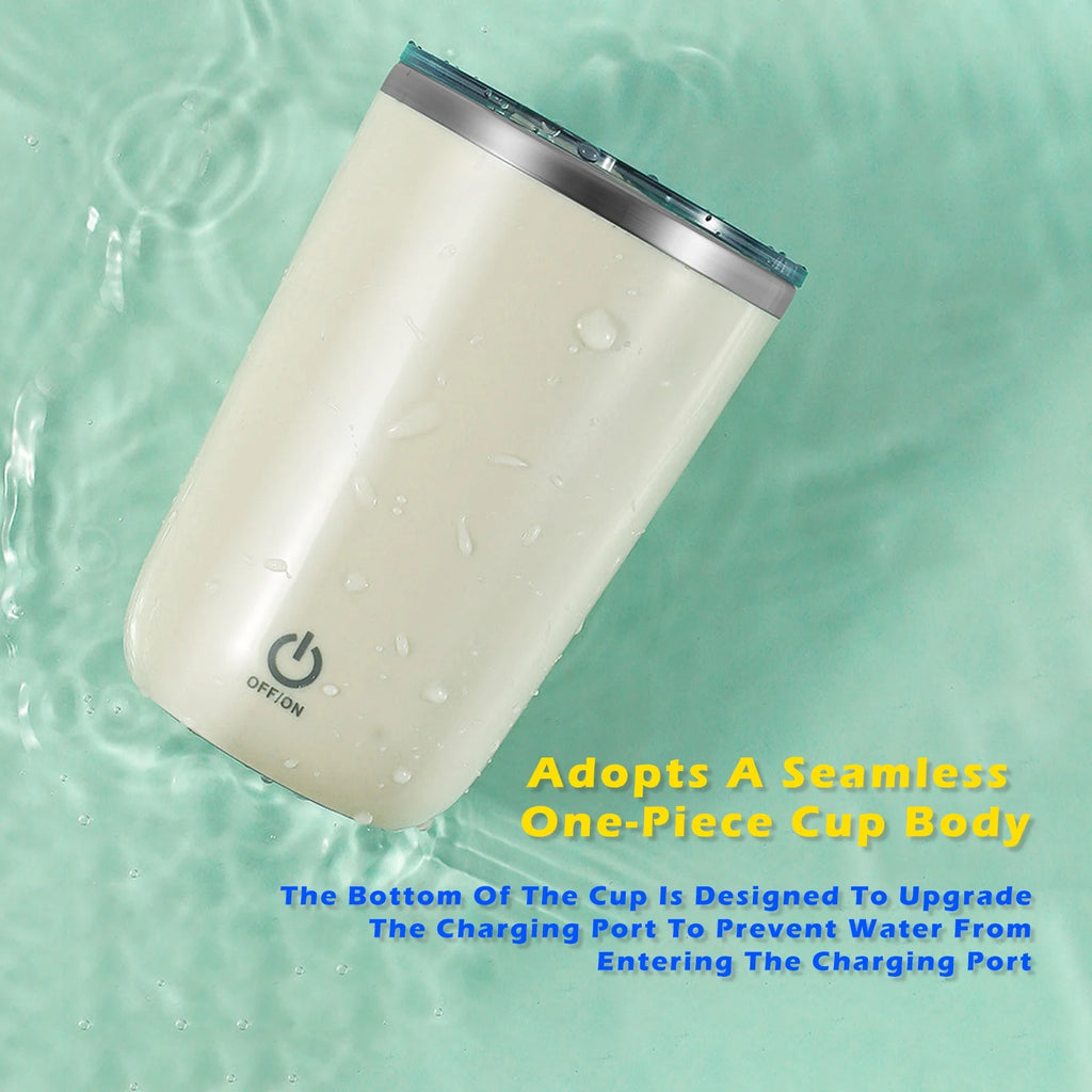 Rechargeable Self Stirring Mug - Magnetic Electric Auto Mixing Stainless Steel Cup for Office/Kitchen/Travel/Home Coffee/Tea/Hot Chocolate/Milk-410 Ml/13.9 Oz(Beige)