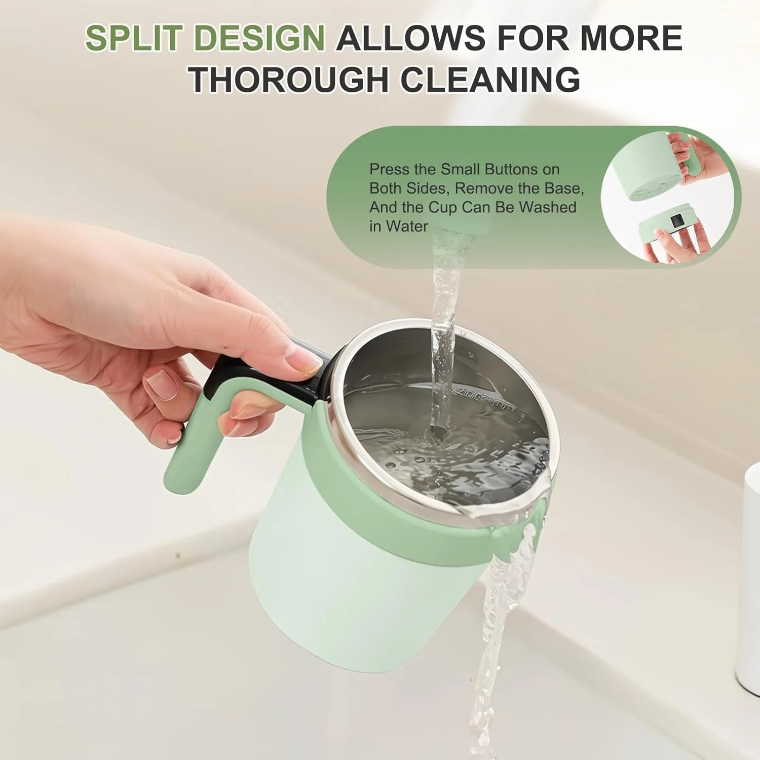 Self-Stirring Coffee Mug 12Oz – Electric & Rechargeable with Magnetic Stirring, Temperature Display, Lid – Bpa-Free, Auto Mixing for Hot/Cold Drinks (Green)