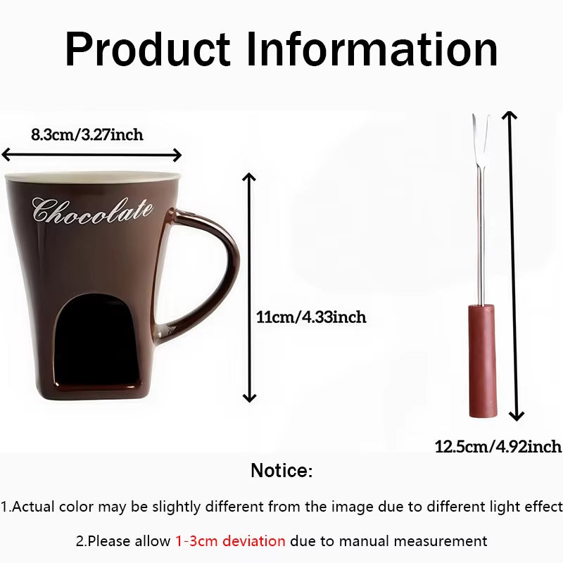 130Ml Chocolate Fondue Cup European Candle Cup Ceramic Mug Heating Food Cheese Creative Coffee Mug with Fork Christmas Party