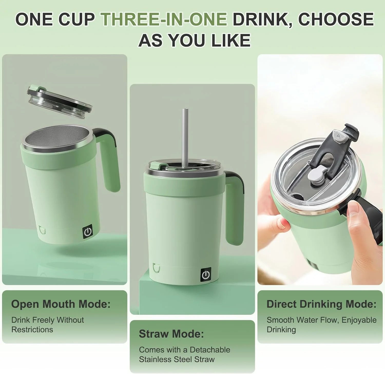 Self-Stirring Coffee Mug 12Oz – Electric & Rechargeable with Magnetic Stirring, Temperature Display, Lid – Bpa-Free, Auto Mixing for Hot/Cold Drinks (Green)