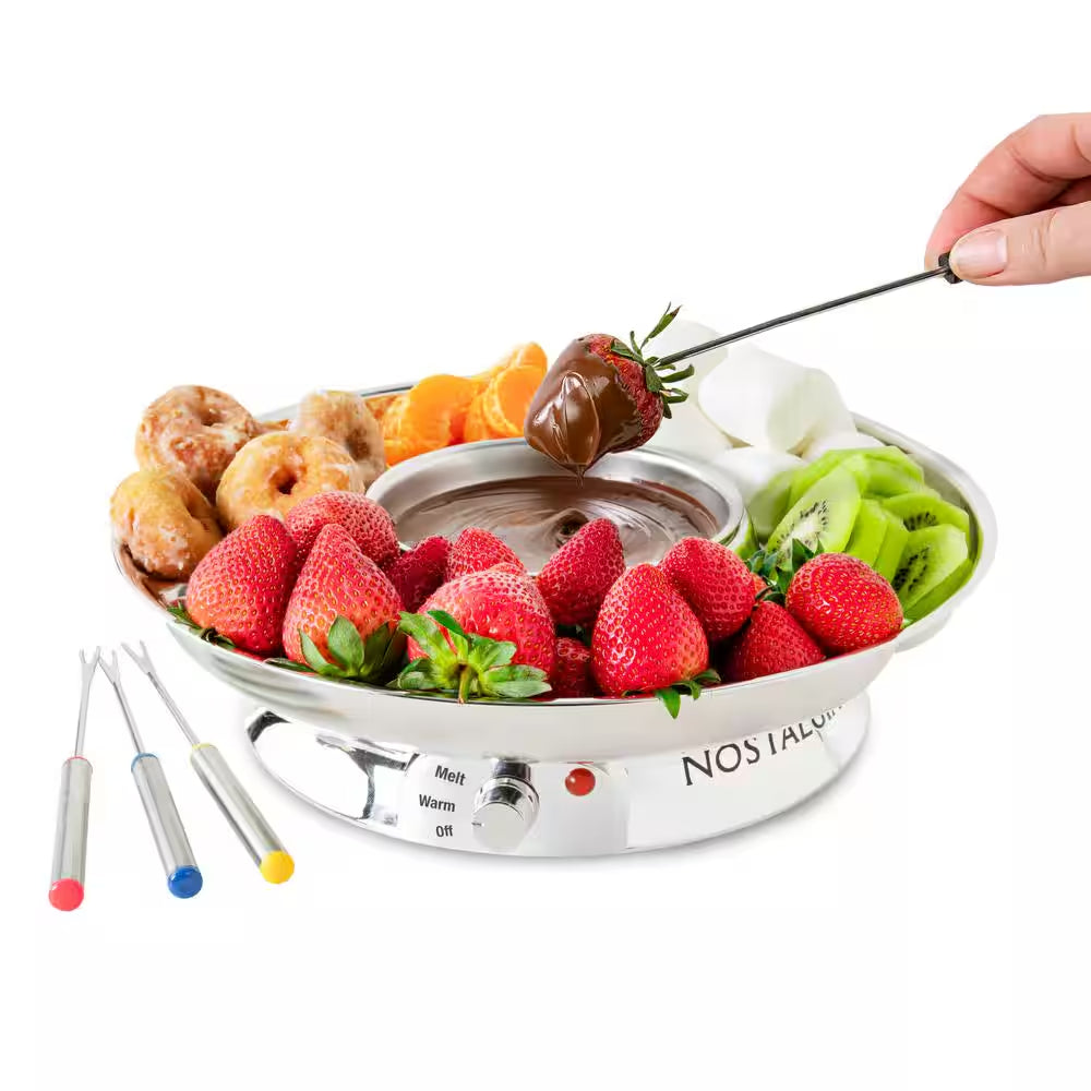 10 Oz. Electric Fondue Pot Set with Forks in Stainless Steel
