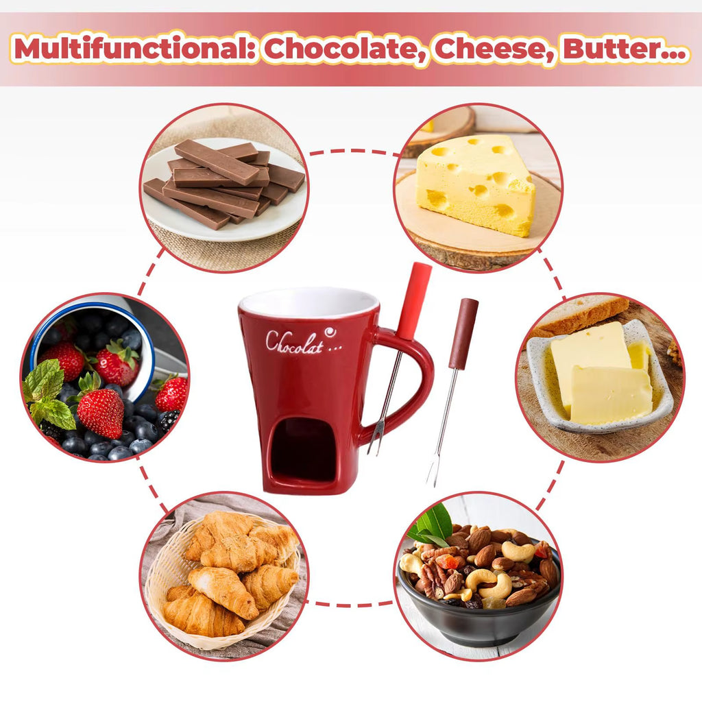 130Ml Chocolate Fondue Cup European Candle Cup Ceramic Mug Heating Food Cheese Creative Coffee Mug with Fork Christmas Party