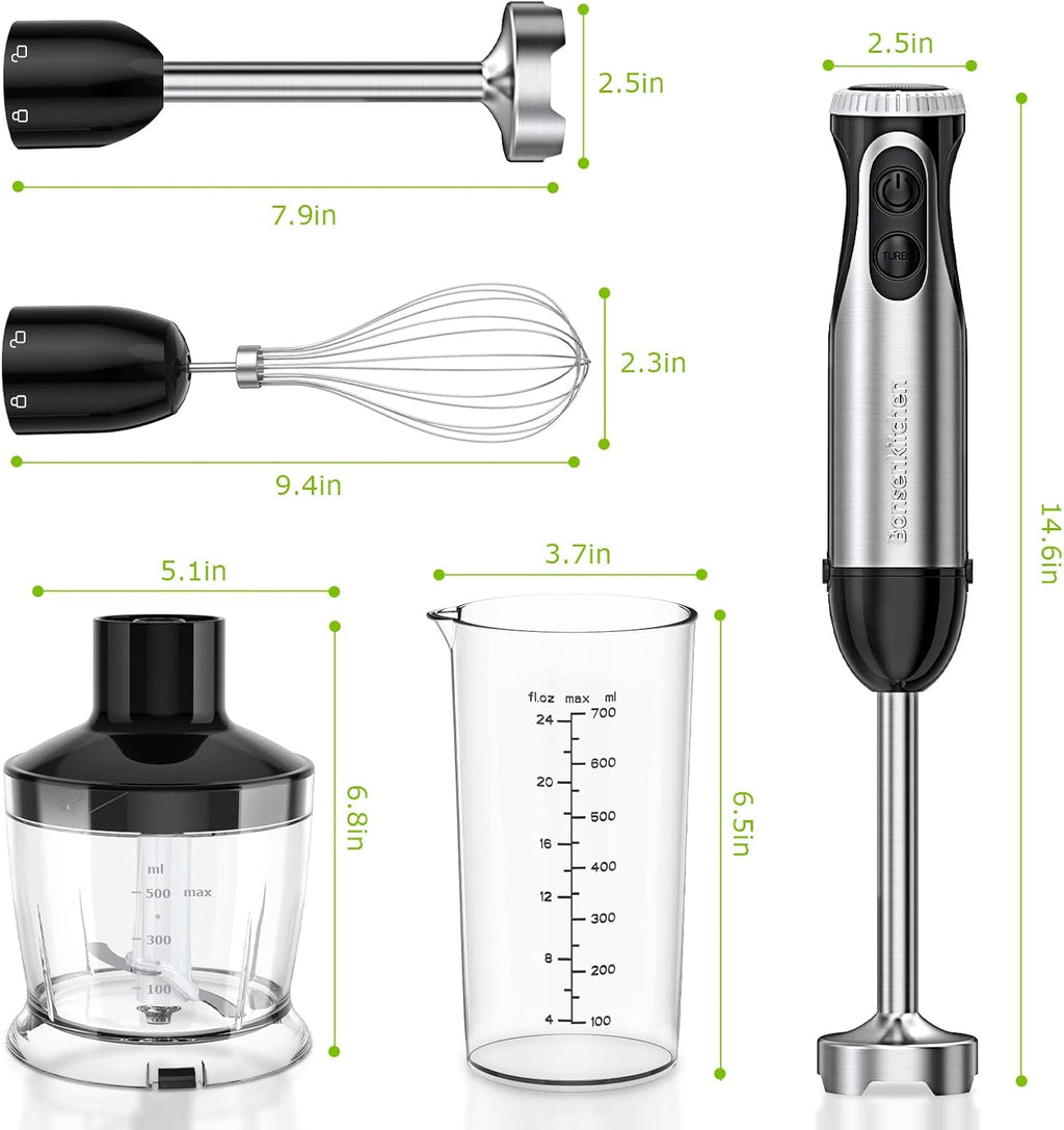 Immersion Blender, 20 Variable Speeds & Turbo, 4-In-1 Stainless Steel Handheld Blender Stick Mixer with Egg Whisk, Beaker & Chopper Bowl, Bpa-Free