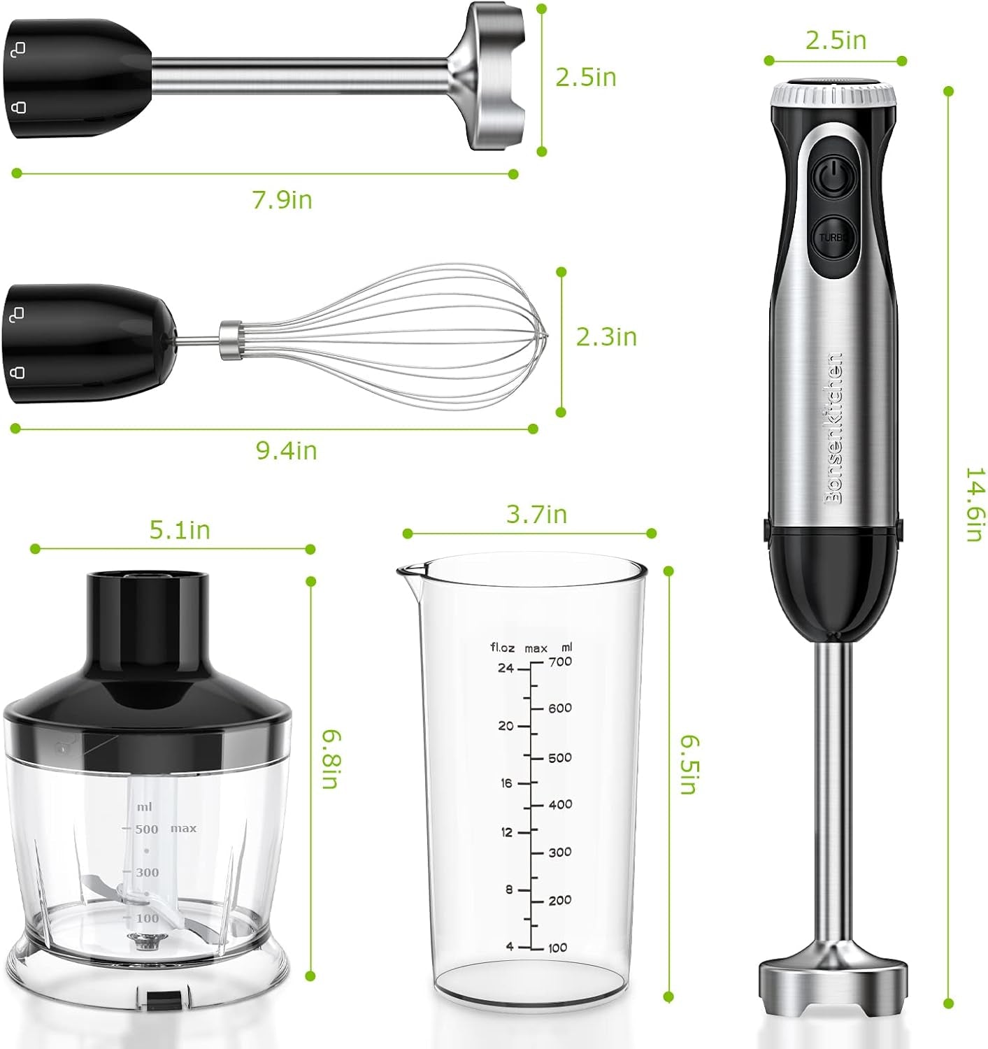 Immersion Blender, 20 Variable Speeds & Turbo, 4-In-1 Stainless Steel Handheld Blender Stick Mixer with Egg Whisk, Beaker & Chopper Bowl, Bpa-Free